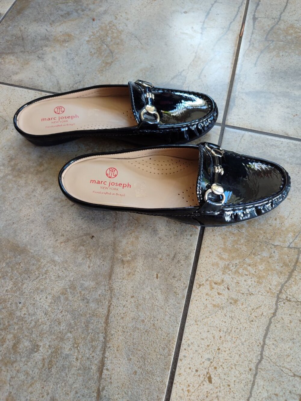 EUC Marc Joseph New York Black Patent Leather Horsebit Mule Loafers Size7.5